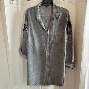 Western Womens Tunic‎ Top Size 2X Gray Button Up Embroidered Aztec Rayon 17600